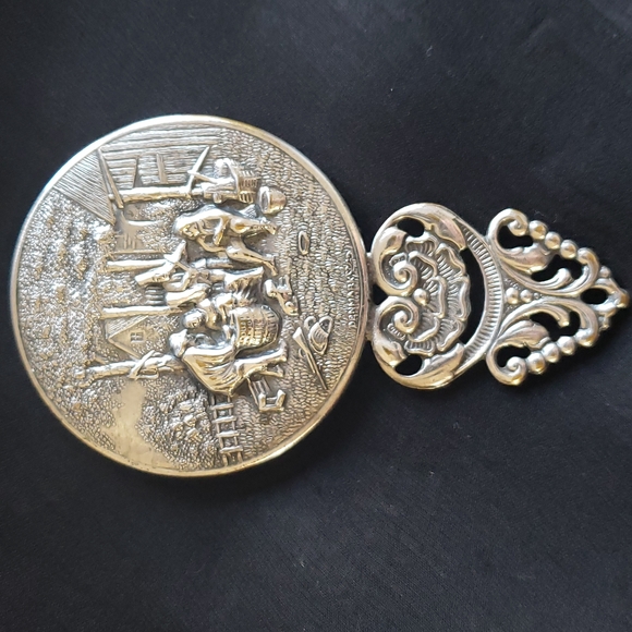 VTG Hans Jensen Silver Hand mirror, Silver plate, Repousse, marked, Denmark - Picture 1 of 10